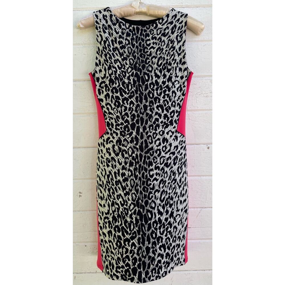 Eva Varro Sheath Dress XS Animal Print Bright Stretch Jersey Color Block 90s